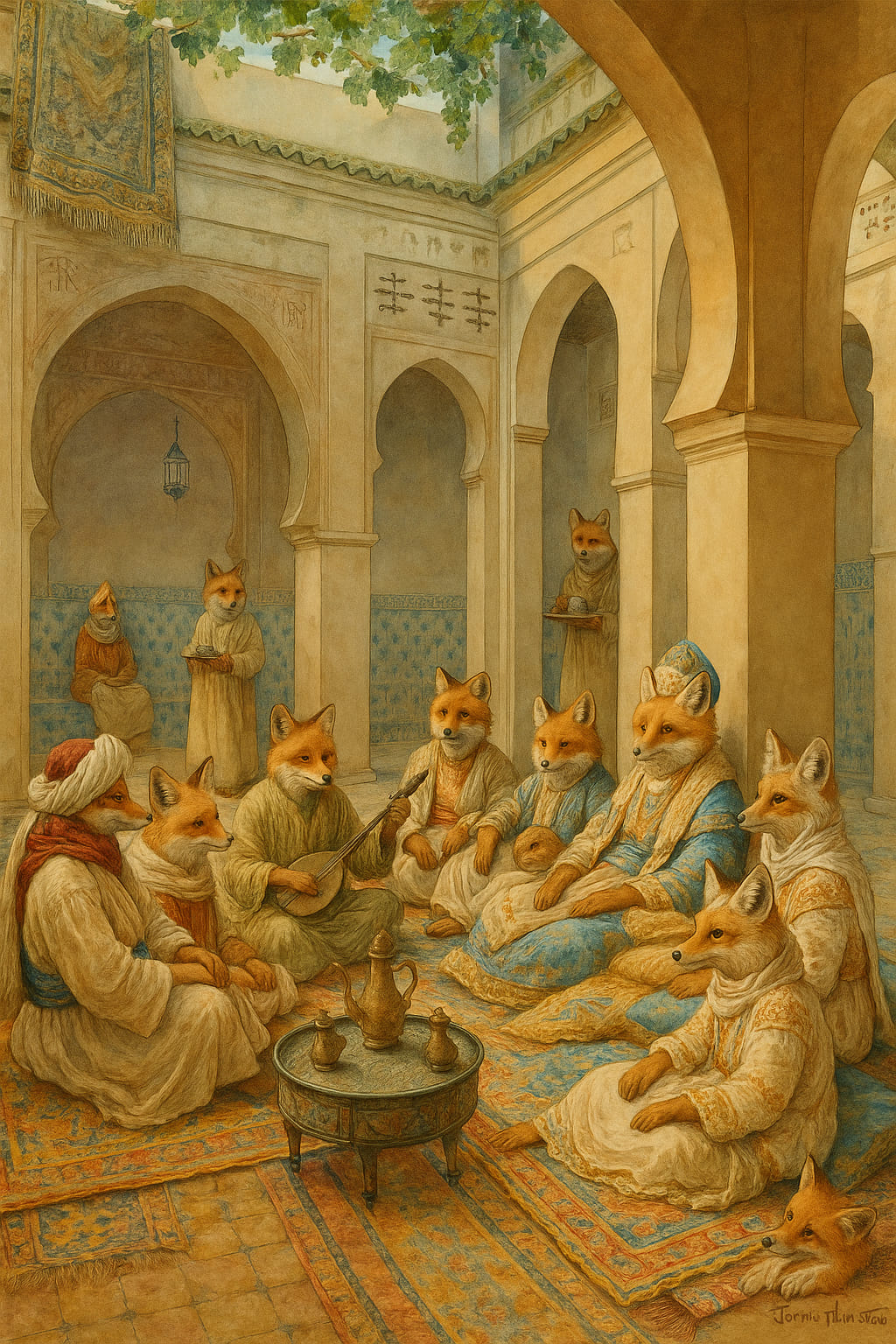 Conversation de renards dans un patio