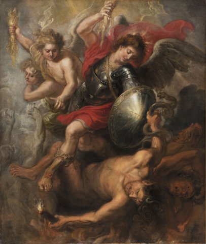 Le renard et les anges rebelles expulsés par St Michel